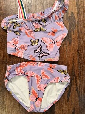 Hanna Andersson Lilac Butterfly Two-Piece Swim Set Size 140(10)